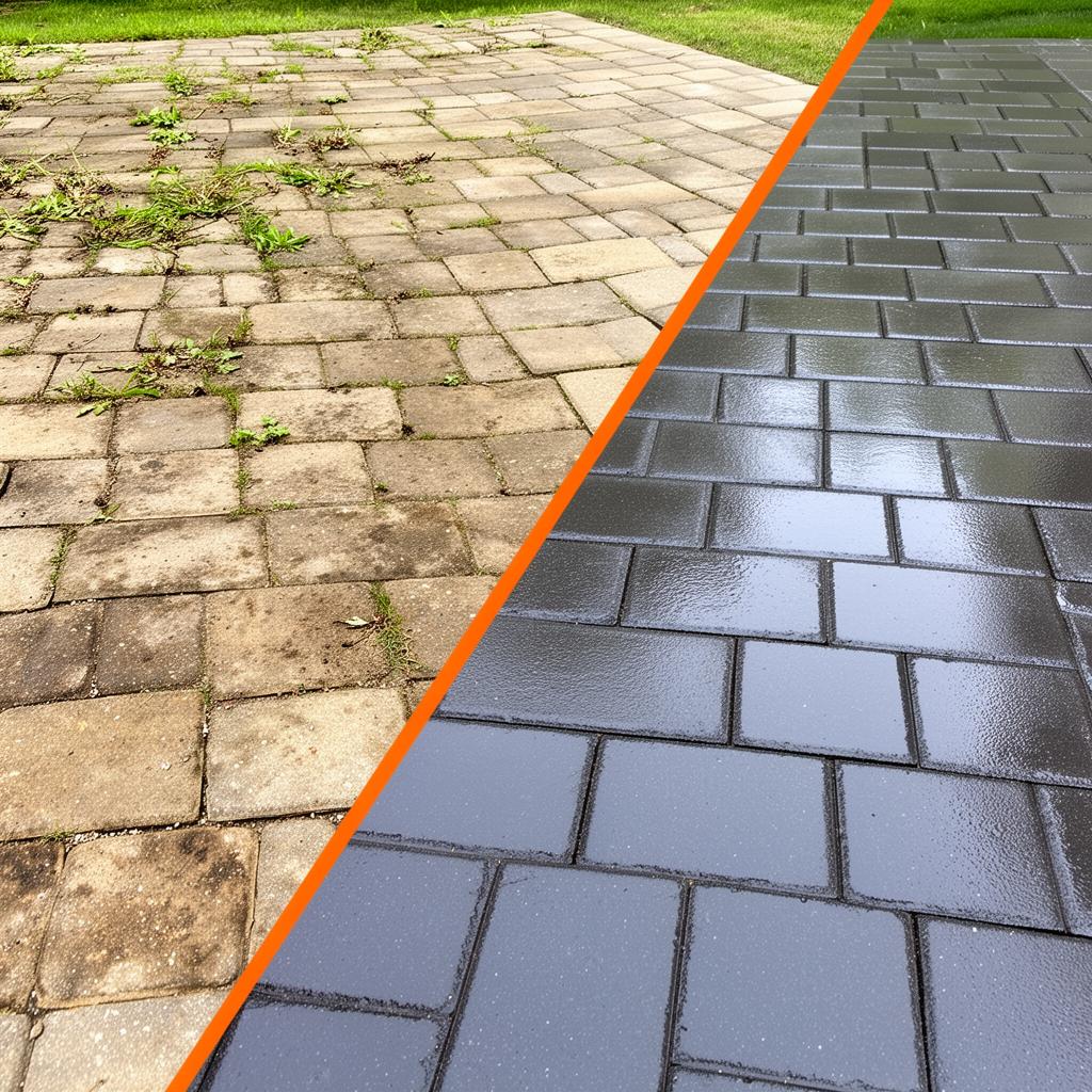 Paver re-sanding before and after