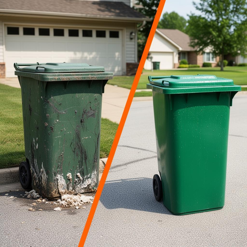 Trash bin cleaning before and after