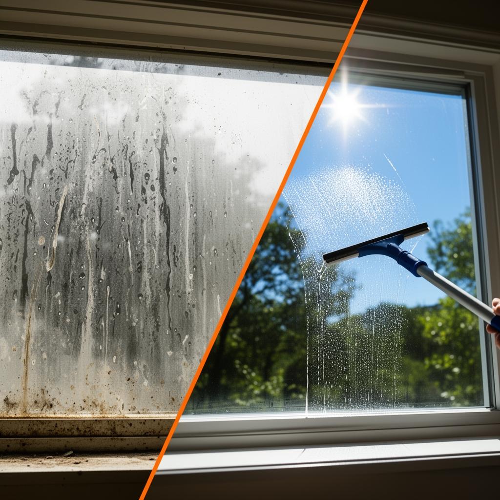 Window cleaning before and after